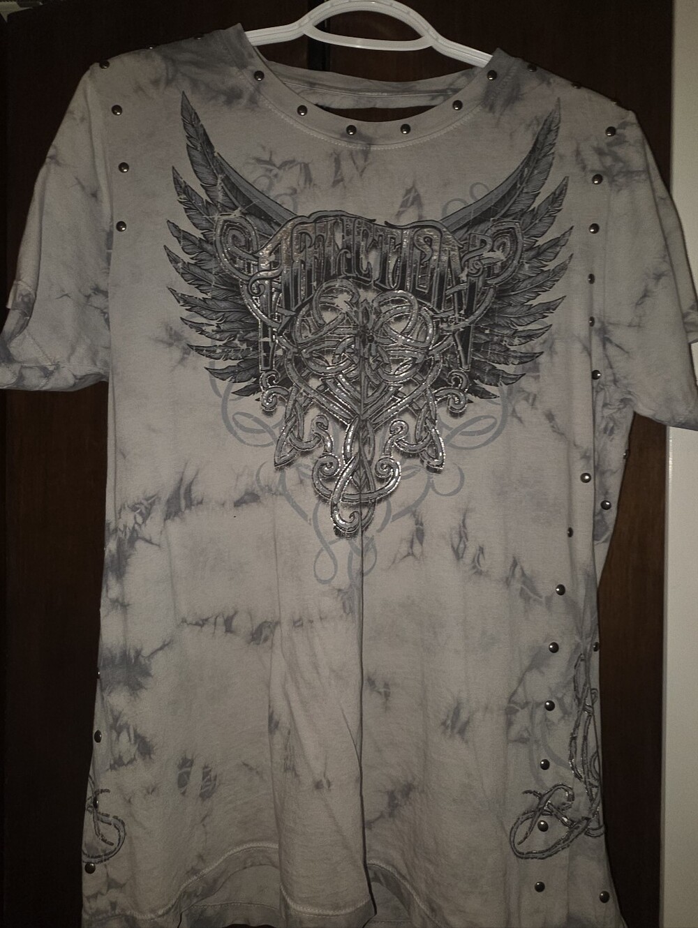 Women's Affliction Graphic Studded Short Sleeve Shirt